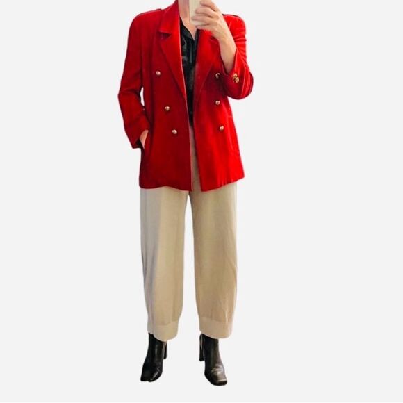 Jaeger Red Blazer Military Wool Classic Peacoat Relaxed Gold Coat Jacket 8 M - Picture 1 of 14